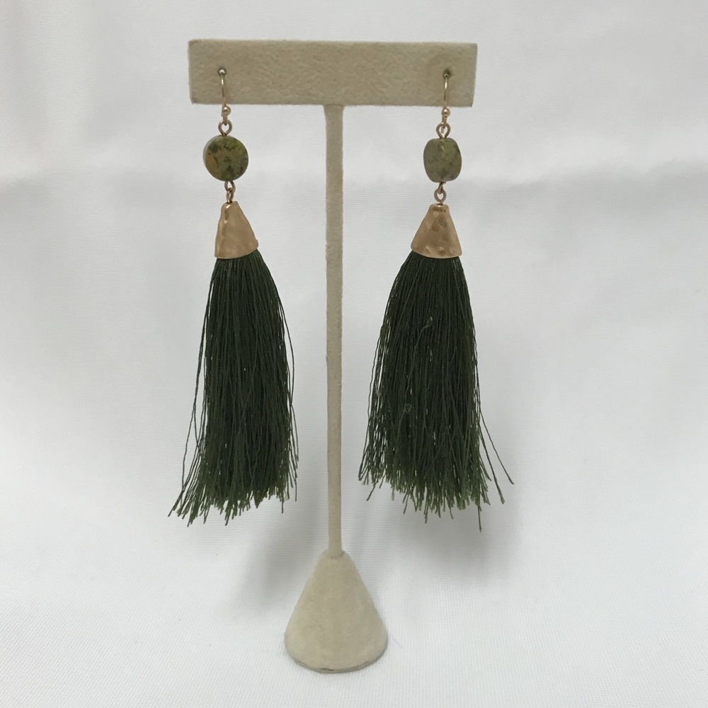 Gorgeous Olive green tassel earrings statement